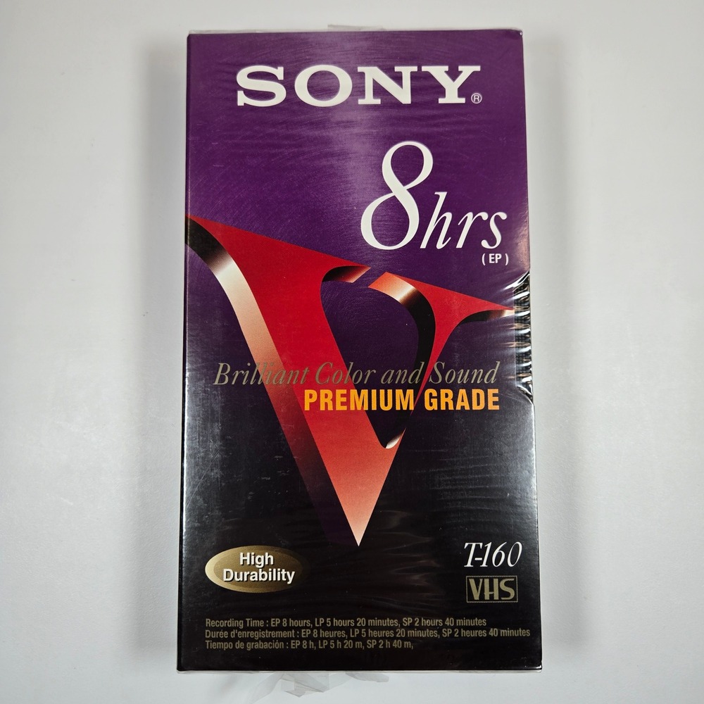 Sony T-160 Premium Grade VHS Blank Tape 8 Hours EP High Durability T-160VF New
